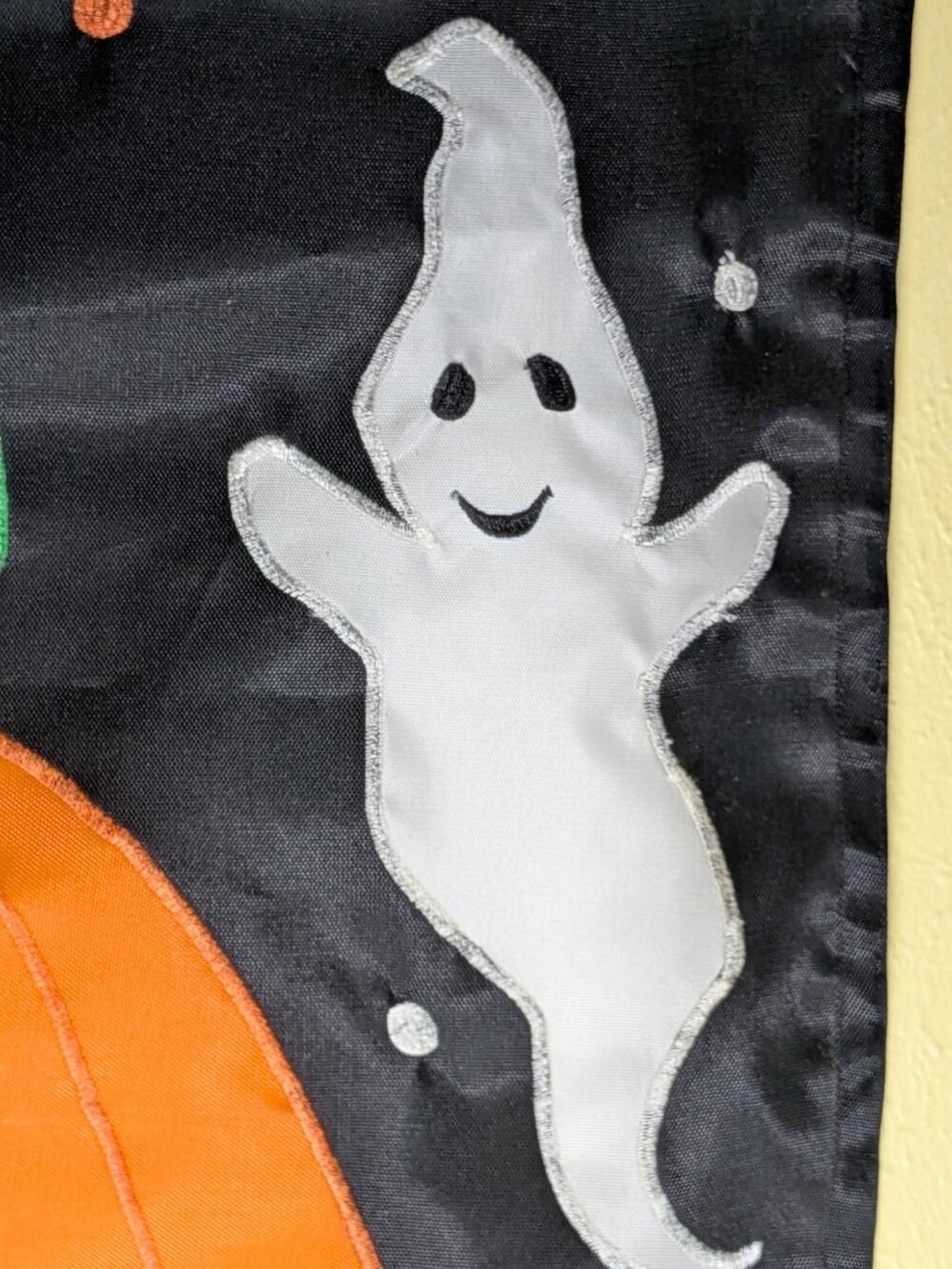 Vintage Applique Halloween Pumpkin Ghost House Flag Large Embroidered Banner - Picture 2 of 11